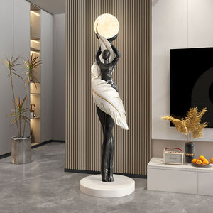 Scultura di arte della ragazza della resina con la piuma e la luce della luna figurina elegante moderna per la decorazione della casa del salotto - Product Image 4