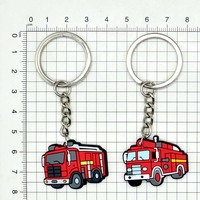 Porte-clés en caoutchouc souple PVC, décoration de sac à dos DIY, porte-clés camion de pompiers de dessin animé pour enfants garçons, cadeaux de fête de pompier