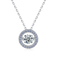 Collier Pendentif en Argent Sterling avec Moissanite Dansante et Design Halo, Pierre Centrale Vibrante - Tendance