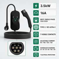 Chargeur EV portable rapide Type 2 3,5 kW 16 A réglable, mode CE 2 IEC 61851, prise Schuko, écran LED, minuterie, 5 m, station murale domestique UE