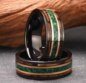 8mm thời trang vòng màu xanh lá cây <span class=keywords><strong>Opal</strong></span> Whisky THÙNG GỖ Inlay vòng màu đen vonfram vòng màu xanh lá cây <span class=keywords><strong>Opal</strong></span> & Koa gỗ Inlay chống xước ban nhạc - Product Image 5