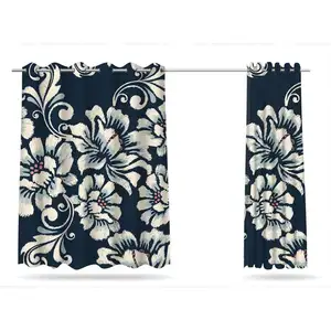 Black background white flower imitation embroider Pattern 100% Polyester Curtain Fabric Support customization
