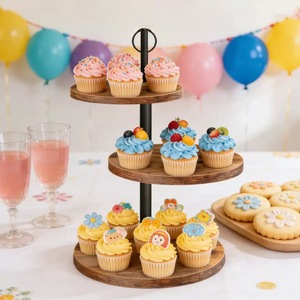 Bandeja de postres de madera de varios niveles, soporte redondo de 3 niveles para cupcakes, expositor para fiestas y bodas, color marrón oscuro - Product Image 4