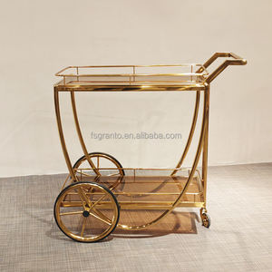 รถเข็นบาร์เหล้าโลหะ 2 ชั้น สีทอง สำหรับใช้ในบ้าน โรงแรม ร้านอาหาร บริการจัดส่งอาหารและเครื่องดื่ม เชิงพาณิชย์ - Product Image 4