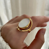 Bague réversible double face en forme de coquille, plaquée, géométrique ovale, bijou d'index pour femme