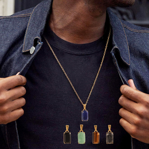 18K vàng đen Onyx Mặt dây chuyền chuỗi Mens đá tự nhiên Vòng cổ thép không gỉ màu xanh Lapis Aventurine đá quý quyến rũ người đàn ông đồ trang sức - Product Image 5