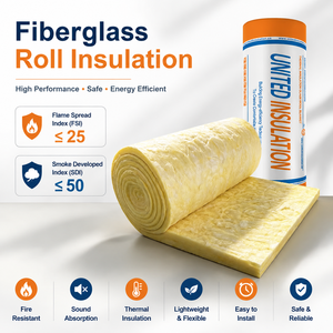 Matériau d'isolation en fibre <span class=keywords><strong>de</strong></span> <span class=keywords><strong>verre</strong></span> ignifuge certifié UL aux États-Unis, classe A R25, rouleau <span class=keywords><strong>de</strong></span> 8 pouces, isolation thermique élevée, <span class=keywords><strong>laine</strong></span> <span class=keywords><strong>de</strong></span> <span class=keywords><strong>verre</strong></span> pour toiture - Product Image 1