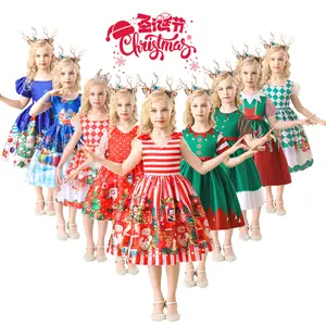 Christmas dress for kids Costume Children's Printed Santa Claus Snowflake birthday Clothes kids girl Party Dress