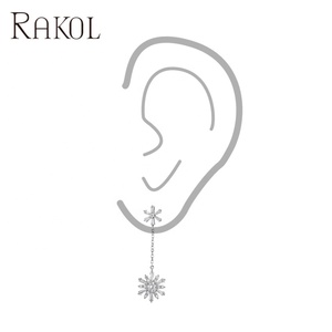 RAKOL EP5171 Boutique Jewelry Sterling Silver Snowflake Flower Long Chain Tassel Bridal <b>Drop</b> <b>Earrings</b> - Product Image 5