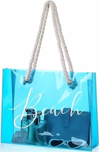 Logo personnalisé rose vif coton épais poignée transparente femmes cadeau de demoiselle d'honneur shopping sac fourre-tout en PVC - Product Image 3