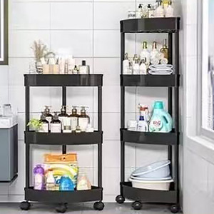 Étagère de rangement pour salle de bain, étagère d'angle à 3 niveaux avec roulettes pour l'organisation des toilettes, de la douche et de la cuisine, noir et blanc - Product Image 3