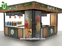 Nouvelle invention : Kiosque à jus de fruits moderne avec toit en MDF, chaises de bar, éclairage LED, style européen, idéal pour les centres commerciaux – Idée de vente chaude