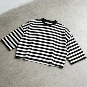 Nueva Camiseta de Moda OEM de Diseñador, a Rayas, Holgada, de Manga <span class=keywords><strong>3</strong></span>/4 y Corte Cuadrado - Product Image 5