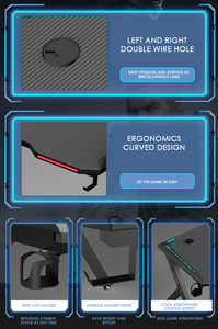 Bàn Chơi Game Máy Tính Thiết Kế Hiện Đại Bàn Chơi Game RGB Hình Chữ <span class=keywords><strong>R</strong></span> Với Giá Đỡ Cốc - Product Image 3