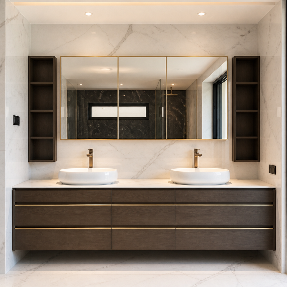 Floating Double Basin Bathroom Vanity Unit, Waterproof Plywood Cabinet ...