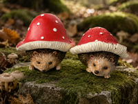 Ensemble de 2 ornements mignons en forme de hérisson et de champignon, sculptures en résine peintes à la main, figurines d'animaux de la forêt pour la décoration de table de récolte d'automne