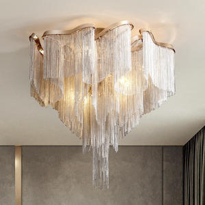 Nuovo Lampadario Decorativo con Nappe Argentate e <span class=keywords><strong>Luce</strong></span> Calda, Lampada a Sospensione a Catena con Singola Nappa per Soggiorno e Camera da Letto - Product Image 1