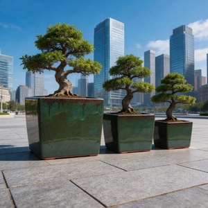 Pots de <span class=keywords><strong>fleurs</strong></span> en céramique, grand ensemble classique de 3 pots carrés en céramique émaillée pour cour - Product Image 3