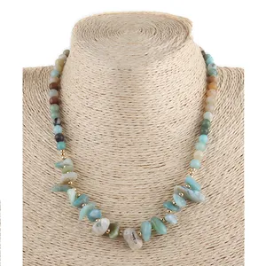 时尚饰品6毫米蓝色绿松石亚马逊天然石珠碎石项链西方饰品