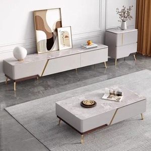 Italiano de gama alta estilo Hong Kong sala de estar pequeño apartamento posmoderno ovalado mármol mesa de centro TV gabinete combinación - Product Image 4