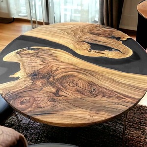 Tavolino da pranzo sud americano legno naturale in resina epossidica di legno di noce di lusso con forma rotonda di Design personalizzato - Product Image 3