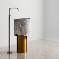 Modern Round <strong>Marble</strong> Golden Vertical Freestanding Pedestal <strong>Sinks</strong> Circle Art Basin for Hotel Washroom Villa Apartment