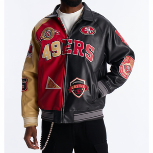 Senior Varsity <b>Jacket</b> Custom Streetwear Embroidery Patches <b>Leather</b> Bomber <b>Jacket</b> OEM/ODM - Product Image 1