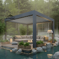 Pergola bioclimatique en aluminium cantilever Airfun, avec toit rétractable motorisé à lames orientables, éclairage LED extérieur, pour décorations de jardin