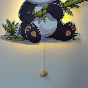 Panda Luz de pared de madera Decoración de pared de guardería con luz LED Habitación de niños Luz de noche decorativa Interruptor de cable AA Funciona con pilas - Product Image 3