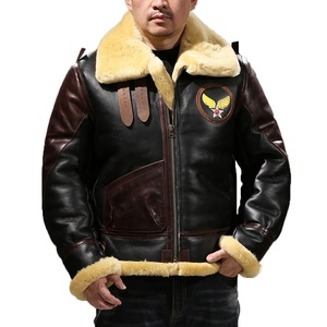 Hiver épaississement B3 hommes fourrure de mouton manteaux en cuir véritable grande taille Casual Bomber Airmen rétro 100% laine peau de mouton - Product Image 2