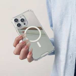 Mirror case suitable for Apple 17 magnetic phone case 16 Pro Max transparent 15 four-<b>corner</b> shockproof case - Product Image 3