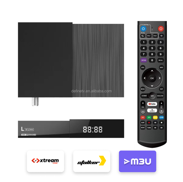 L36 Ultra Hybrid Quad Core TV Box Linux OTT + DVB S2 4K 60fps for AV1 BT 5.1 WiFi 2.4G/5.8G 100M LAN Receiver
