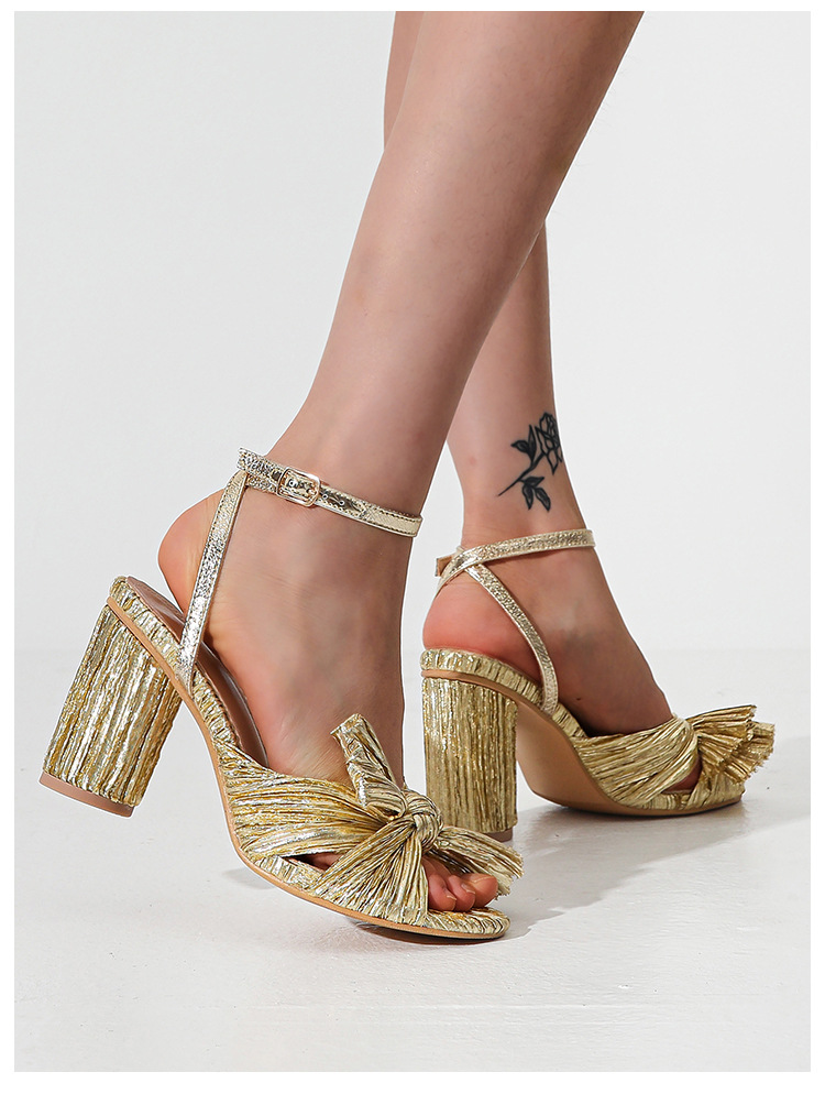 Fashion Women Sandals Shoes Thick Heel Bow Sandals Retro Fairy High Heels Shoes