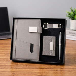 Juego de Regalo Empresarial de 4 Piezas, Cuaderno de Cuero PU, Tarjetero, Bolígrafo, Llavero, Logotipo Personalizado - Product Image 6