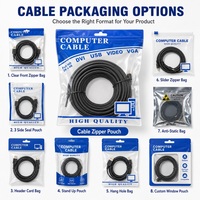High Quality Clear Front Glossy 3 Sides Sealed USB Data Cables Zipper Bags Waterproof Computer Power Wire Packaging Bags