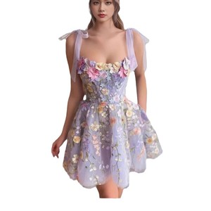 Robe moulante rose pour femme avec broderie florale, col cœur, fleurs 3D et fines bretelles – Robe de cocktail 234 - Product Image 5