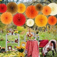 Éventails en papier rouge orangé, décorations de fête d'automne, fleurs en papier de soie pour anniversaire, baby shower, automne, Thanksgiving, décoration murale