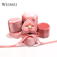 Boîte à bijoux de mariage haut de gamme créative WEIMEI, boîte à anneaux ronde en velours coréen, boîte à bijoux hexagonale en velours avec sac
