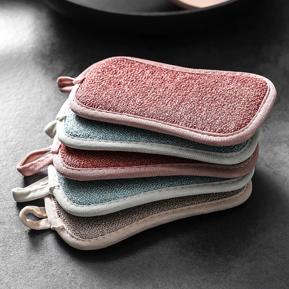 Alas kain piring serat mikro multifungsi, dapat digunakan kembali menggosok spons penggosok cuci dapur bantalan gosok