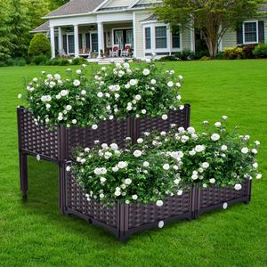 Produit de jardinage pour la maison : Grand bac à légumes surélevé en plastique, carré, assemblé, pour la culture de fleurs et de légumes - Product Image 6