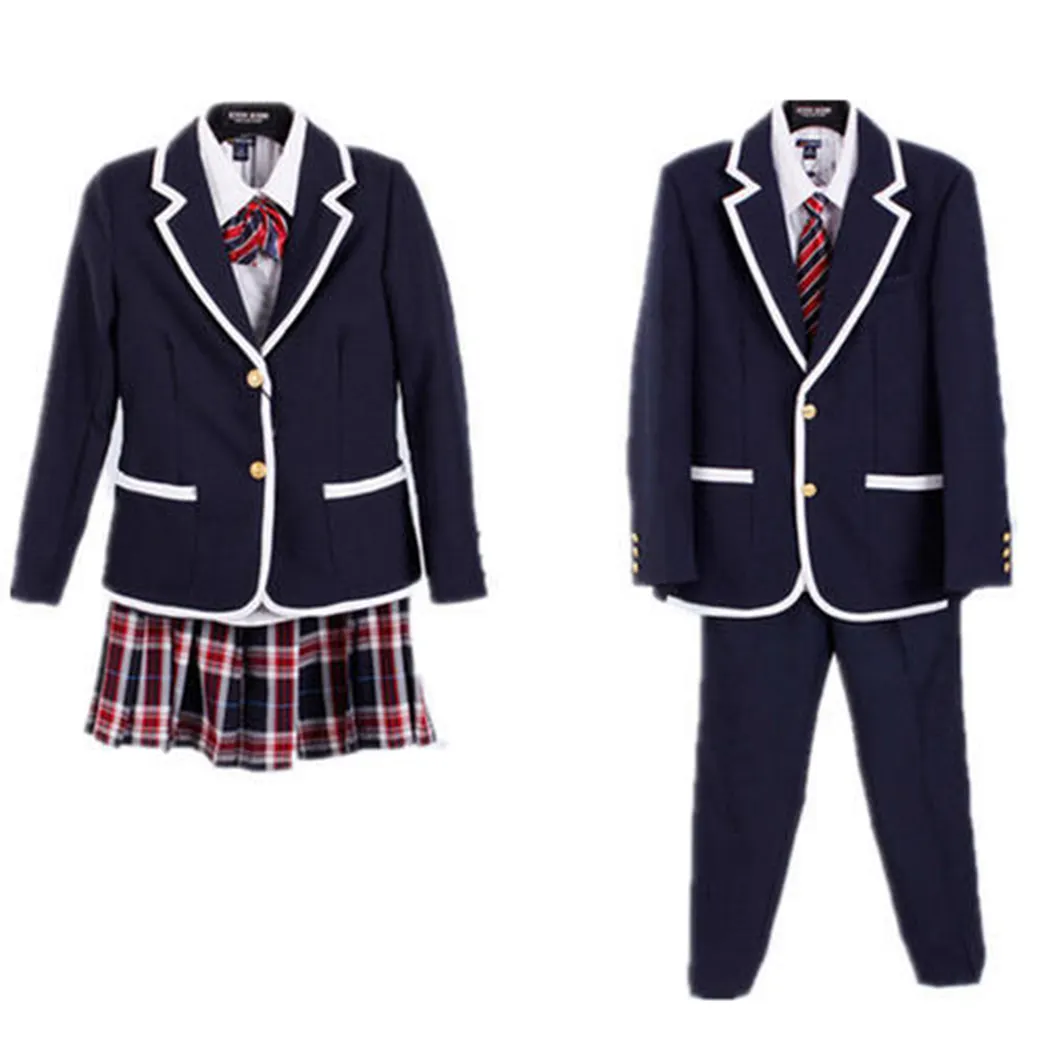 Grosir seragam sekolah Modern jaket Sekolah Tinggi Blazer biru dongker jaket Suite panjang untuk anak perempuan dewasa anyaman T/T