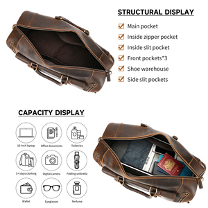MARRANT Vintage <strong>Men's</strong> Crazy Horse Genuine Leather <strong>Weekender</strong> Holdall Overnight Duffel <strong>Bag</strong> with Shoe Pouch <strong>Men</strong> Leather Travel <strong>Bag</strong> - Product Image 3