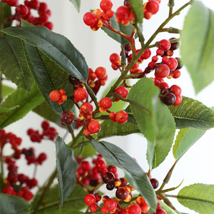 Baies rouges artificielles de houx, fleurs décoratives d'intérieur pour Noël, feuilles hautement réalistes, fleurs en plastique et soie - Product Image 4