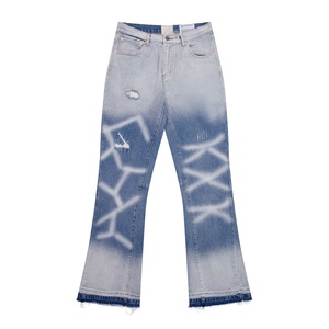 Jeans unisexe vintage <span class=keywords><strong>déchiré</strong></span> coupe évasée <span class=keywords><strong>en</strong></span> denim délavé avec imprimé X pour <span class=keywords><strong>homme</strong></span> et femme, style streetwear, pantalon patte d'éléphant - Product Image 2