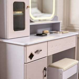 Modern <b>Makeup</b> <b>Vanity</b> With Lighted <b>Mirror</b> Storage Drawers Bedroom Dressing Table With Stool - Product Image 2