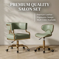 Ensemble professionnel moderne de fauteuil client et tabouret de technicien pour salon, en cuir premium, base dorée robuste, multicolore, pour manucure et ongles