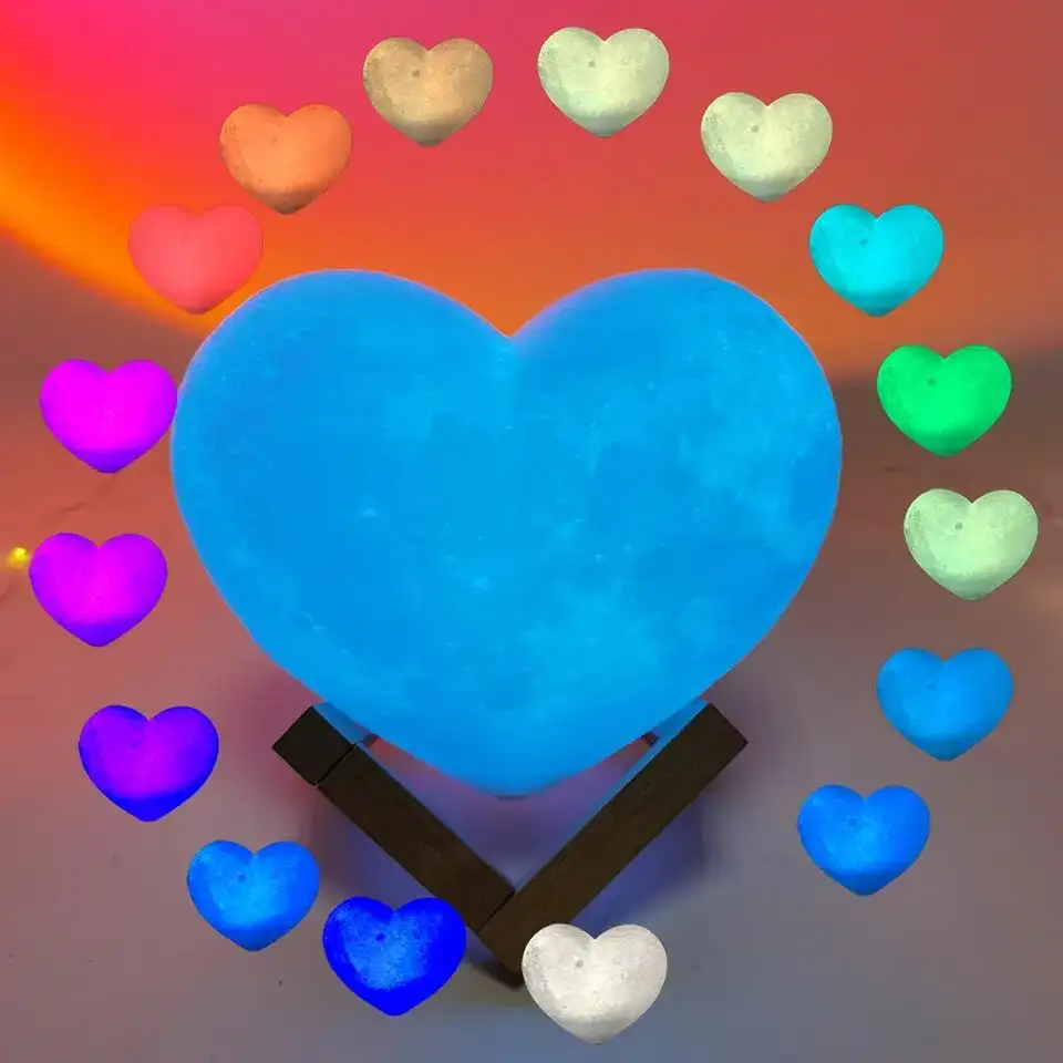 사용자 정의 로맨틱 나무 자료 USB 충전식 탁상 사랑 인쇄 mMoon 3d 심장 빛