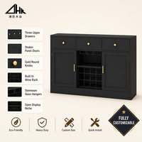 Buffet moderne noir avec 3 tiroirs, portes shaker, casier à vin intégré, porte-verres, taille personnalisable