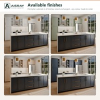Meuble de cuisine en PVC avec portes thermoformées, aménagement îlot Shaker, livraison en kit, boîtes de rangement en MDF et rangement coulissant