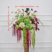 Rangkaian Bunga Mewah Gaya Baru DKB Warna Burgundy dan Hijau Hydrangea Calla Lily Mawar untuk Dekorasi Latar Belakang Acara Pernikahan